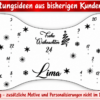 Personalisierter Hunde-Adventskalender in Knochenform mit dem Namen Lima, dem Schriftzug Frohe Weihnachten und festlichen Motiven