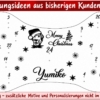 Personalisierter Hunde-Adventskalender in Knochenform mit dem Namen Yumiko, Hundemotiv und weihnachtlichen Verzierungen
