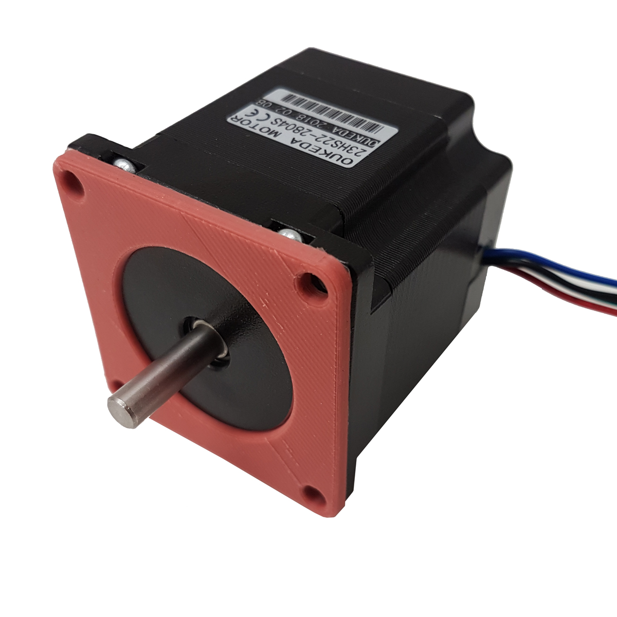 Roter Silikondämpfer zwischen NEMA23-Schrittmotor und Montagefläche