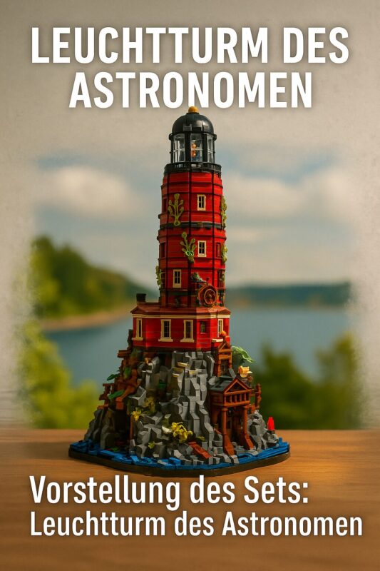 BlueBrixx Leuchtturm des Astronomen auf Felsplateau – detailliertes Klemmbausteinmodell in maritimer Landschaft